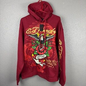Ed Hardy Don Ed Hardy Eagle Rose Hoodie Men’s Large Wine Color EHMTJ1300-14
